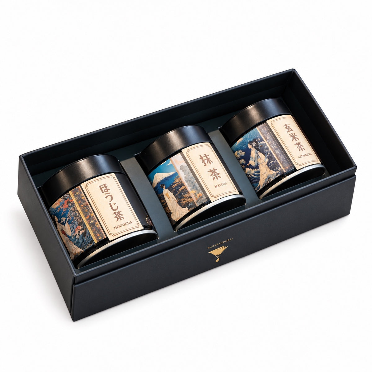Chotto Matcha three tea tin gift set on a white background