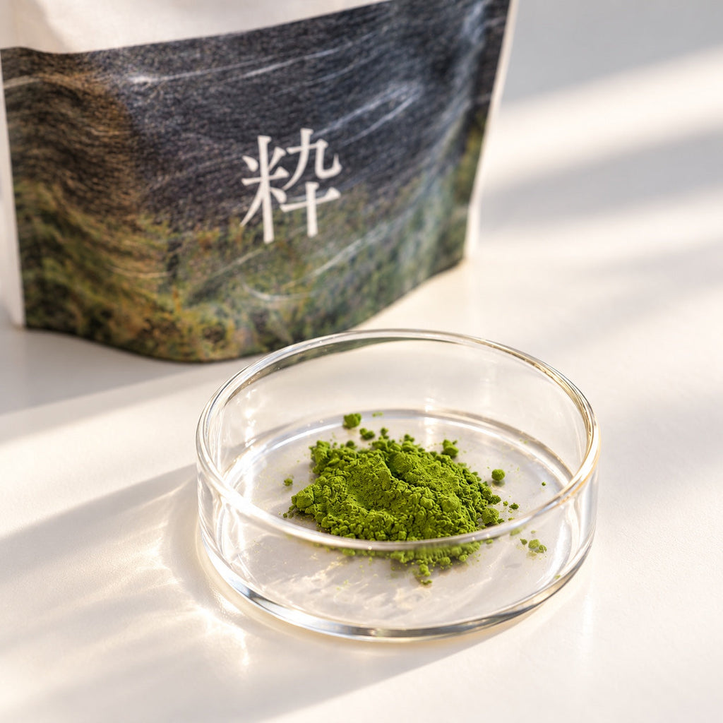 IKI matcha powder close-up in natural light