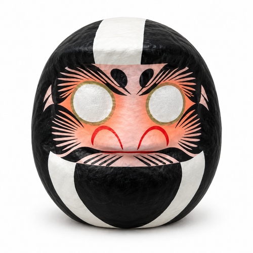 Small black Daruma on a white background